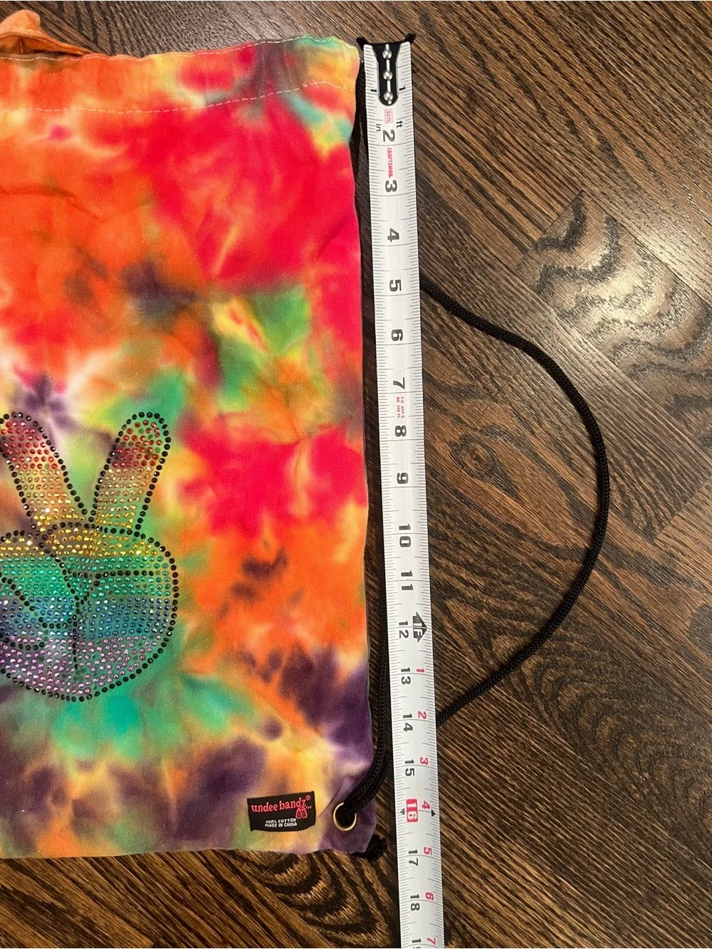 Undee Bandz Drawstring Backpack Tie Dyed with Multicolor Grommets Peace Symbol